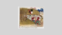 Les troupes de Berne et de Fribourg en route pour une campagne contre la Savoie en 1308, illustration de la Spiezer Chronik (1485) de Diebold Schilling (Bibliothèque de la Bourgeoisie de Berne, Mss.h.h.I.16, p. 149).